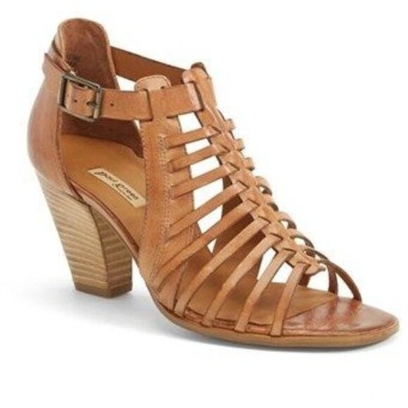 Paul Green Christy Leather Sandals Womens Size 5 US 7.5 Stacked Heel Cutouts Mod - Picture 1 of 11